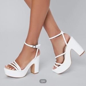 Patent Pleather Ankle Strap Block Heels